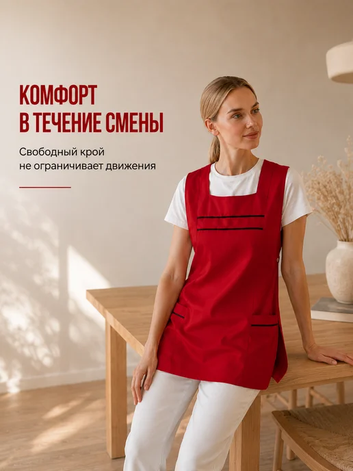 Kupifartuk Фартук кухонный рабочий универсальный, красный, фото 2