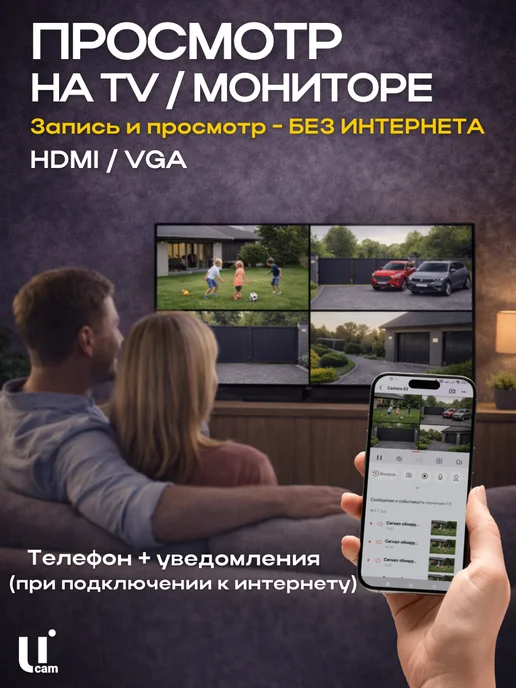 Ucam Система видеонаблюдения 4 проводные камеры FullHd, белый, фото 4