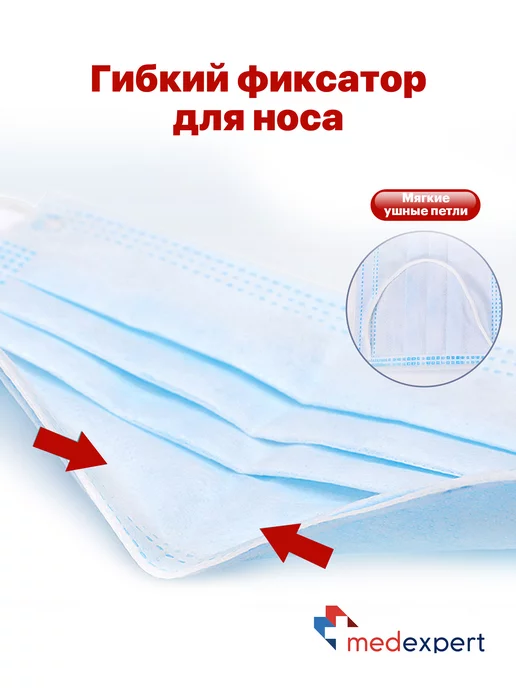 Med Expert Маски медицинские черные одноразовые для лица, голубой, фото 4