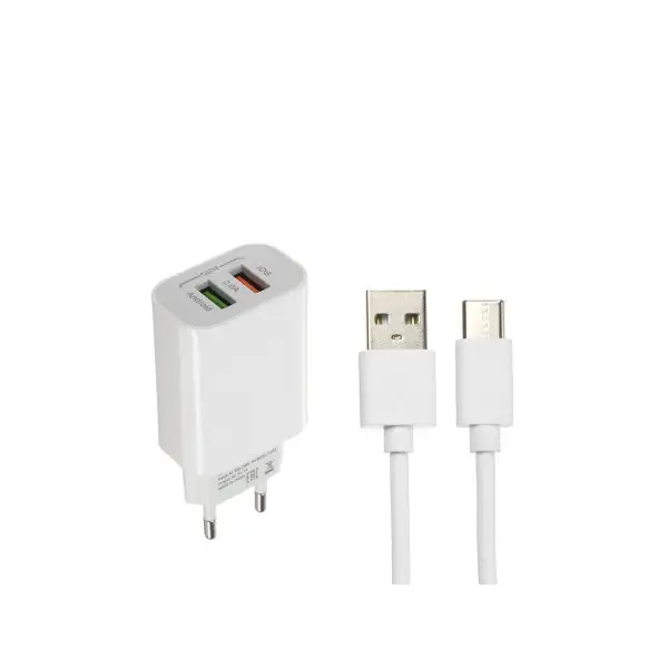 Сетевое зарядное устройство 2 USB, 2 A, Type-C