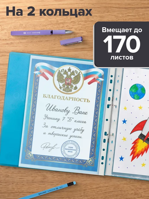 Brauberg Портфолио школьника, дошкольника папка с 20 файлами, голубой, фото 2