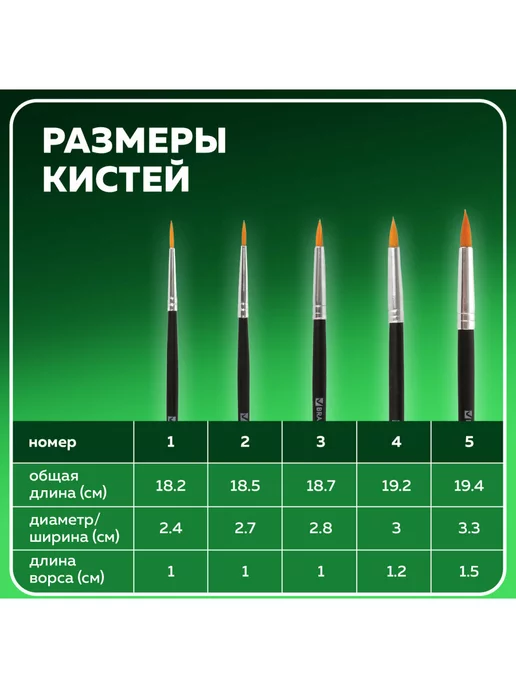 Brauberg Школьные кисти, набор 5 штук, синтетика, вариант, фото 4