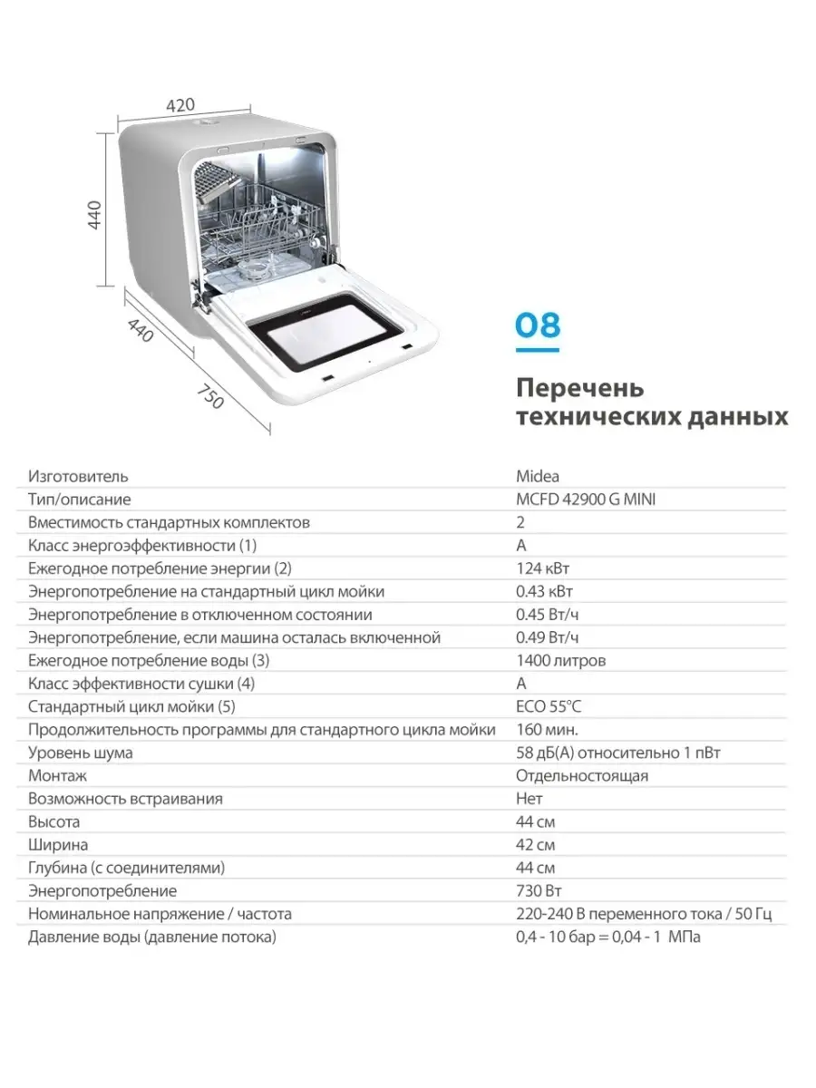 Компактная посудомоечная машина Midea MCFD42900 MINI Midea 12644036 купить  в интернет-магазине Wildberries