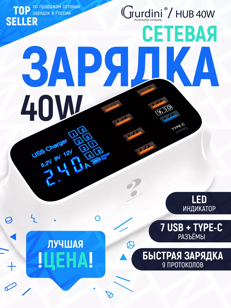 Сетевая станция HUB адаптер питания 7 usb+1 type-c YYC-C18 Gurdini 12652962  купить за 1 537 ₽ в интернет-магазине Wildberries