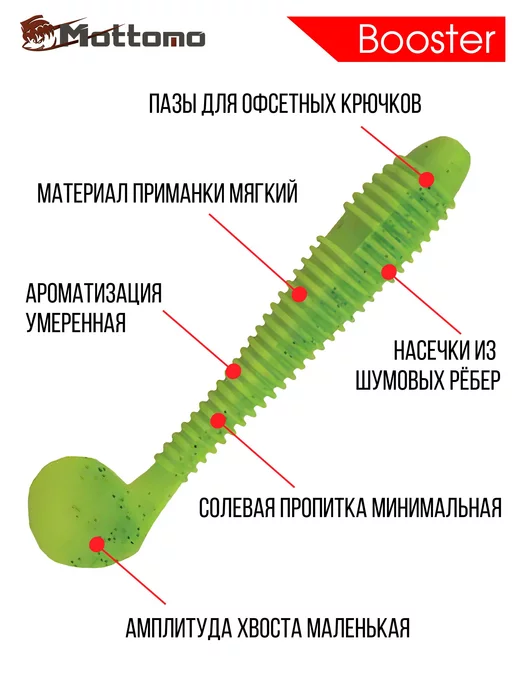 mottomo Виброхвост Booster мягкая приманка для рыбалки 9,5см 4шт, 4 шт, фото 3