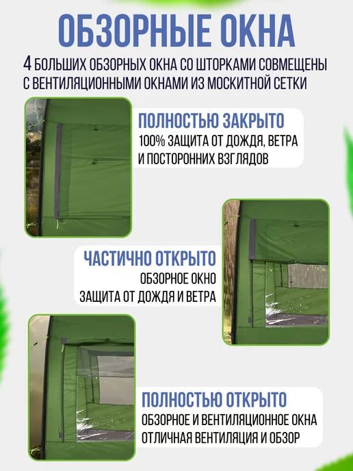 Trek Planet Палатка туристическая 4 местная водонепроницаемая с тамбуром, зеленый, фото 8