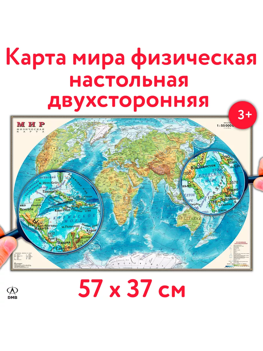 Карта мира физическая 57х37 см. Настольная для детей. ДиЭмБи 12714948  купить за 414 ₽ в интернет-магазине Wildberries