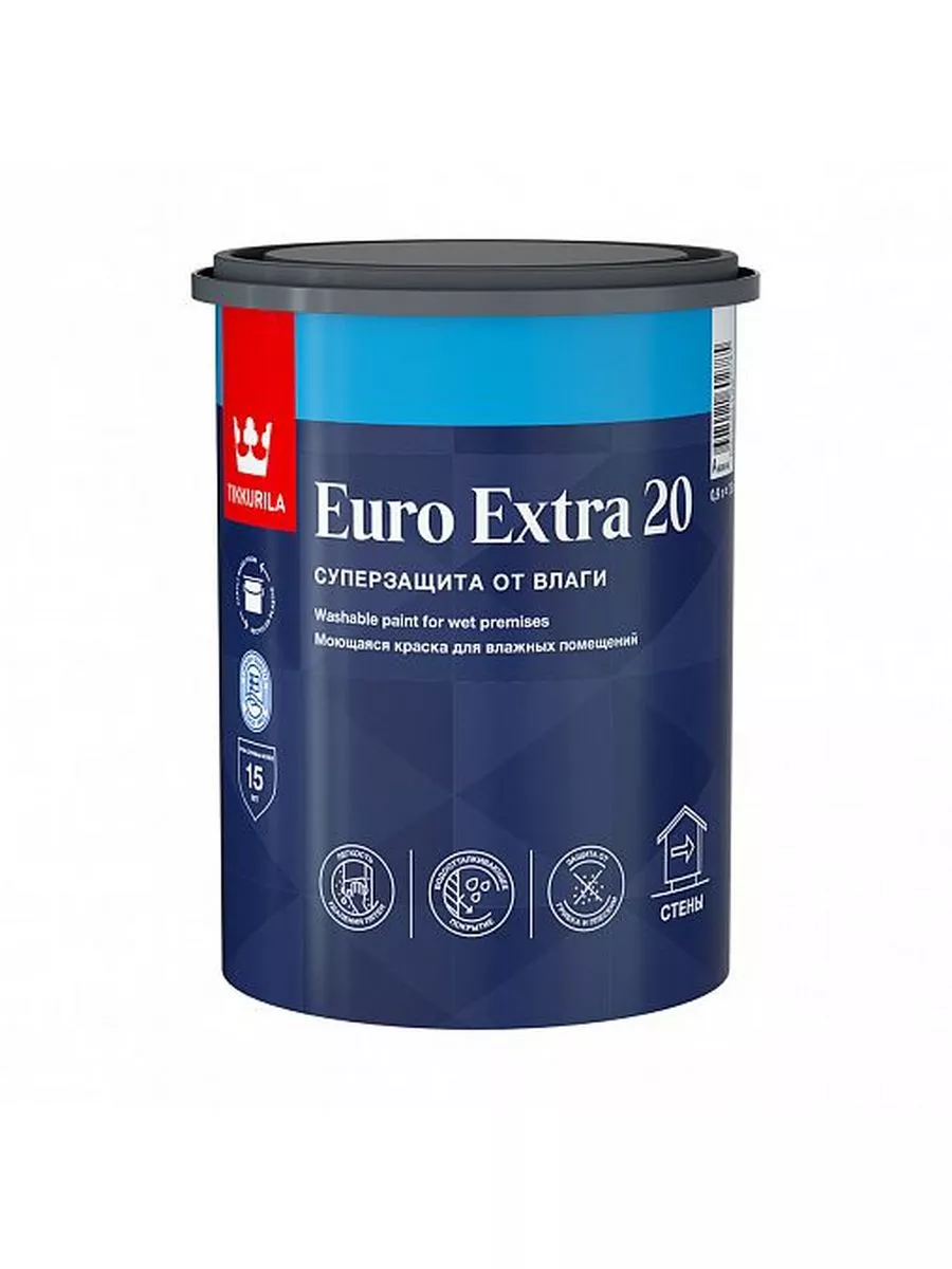 Краска Euro Extra-20 (Евро-20) TIKKURILA 0,9л белый (база А) Tikkurila  12733700 купить за 1 166 ₽ в интернет-магазине Wildberries