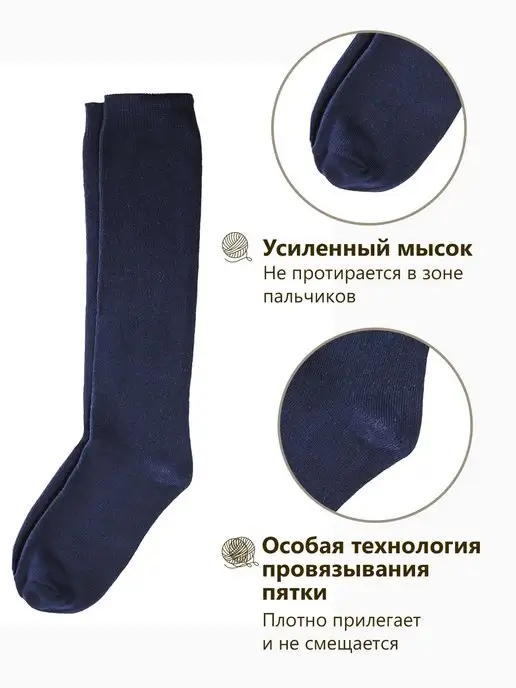 Peppy Woolton Гольфы набор 3 пары хлопковые гладкие высокие, синий, фото 3