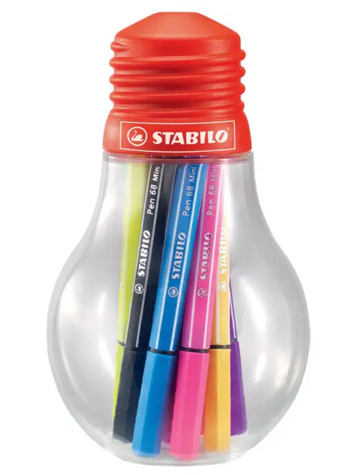 STABILO Мини-фломастеры Pen 68 Mini, 12 цветов в футляре-лампочке, 12 цв., в упаковке 90 г, фото 4