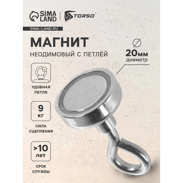 Магнит неодимовый с петлёй для авто, d 20 мм, сцепление 9 кг