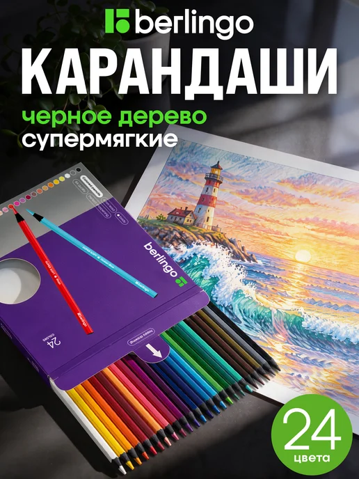 Berlingo Карандаши цветные для рисования мягкие 24 цвета, для школы, 24 цв.