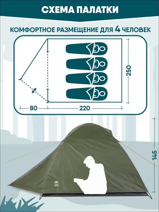 Jungle Camp Палатка 4х-местная Dallas 4, зеленый, фото 2