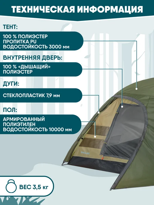 Jungle Camp Палатка 4х-местная Dallas 4, зеленый, фото 7