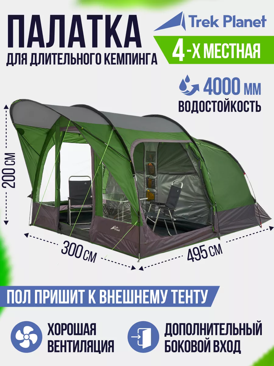 Палатка туристическая 4х-местная, кемпинг Trek Planet 12840420 купить за 25  681 ₽ в интернет-магазине Wildberries