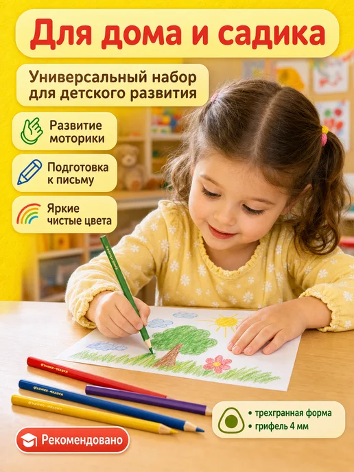 КАЛЯКА-МАЛЯКА Карандаши цветные супер мягкие 24 цвета трехгранные детские, 24 цв., фото 4