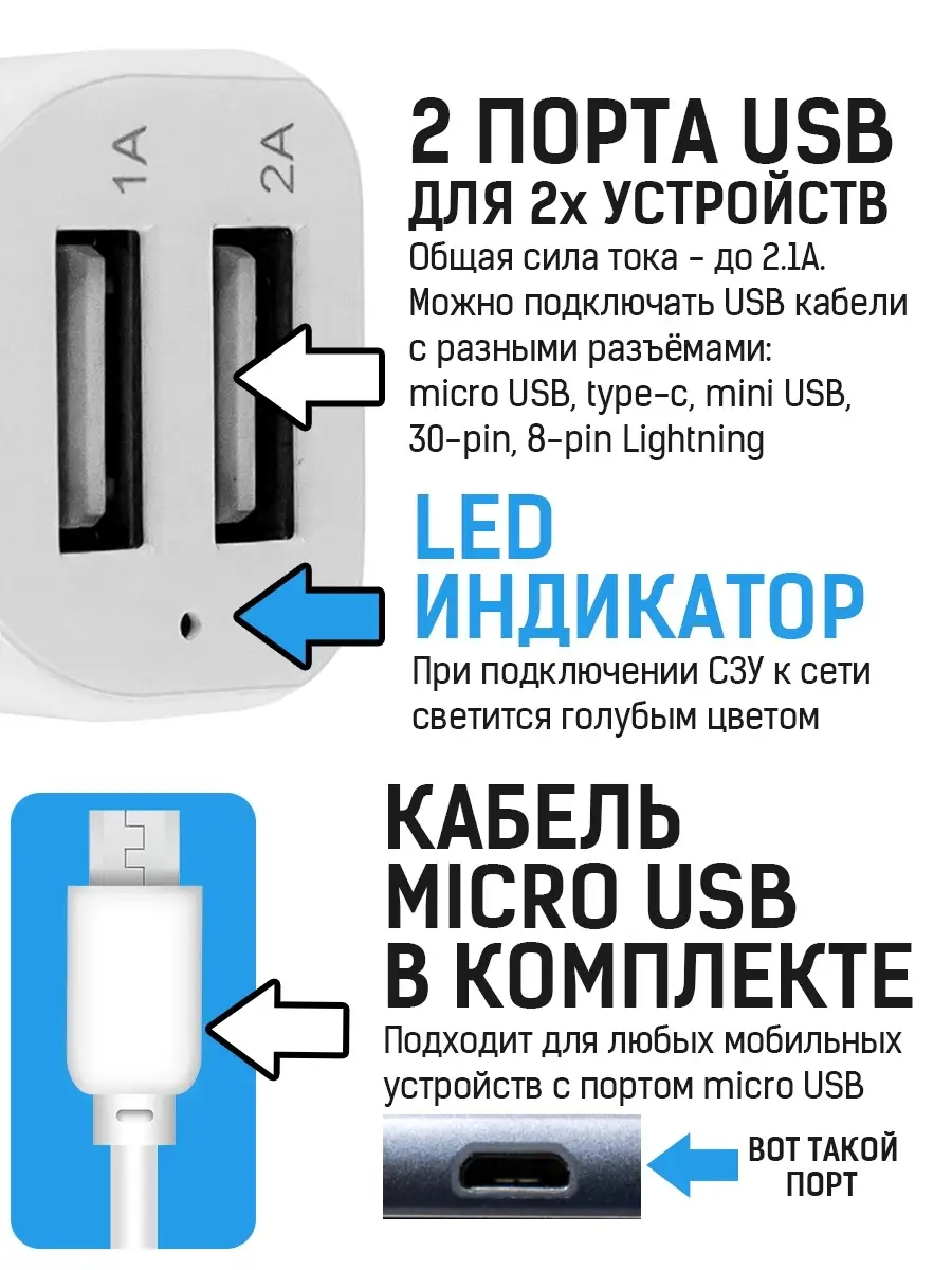 Автомобильное зарядное устройство 2xUSB + кабель micro USB Krutoff 12867644  купить за 255 ₽ в интернет-магазине Wildberries