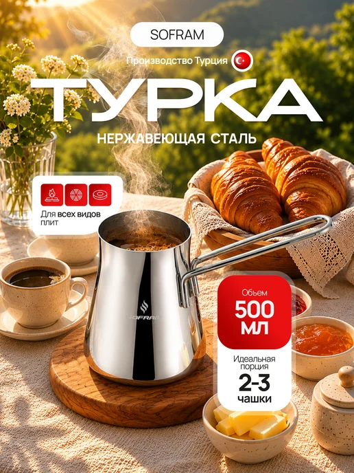 SOFRAM Турка для кофе из нержавеющей стали 500 мл, 500 мл