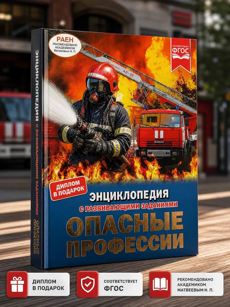 Книга детская энциклопедия с заданиями Опасные профессии