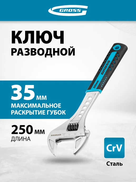 GROSS Ключ разводной сантехнический, охват до 35 мм, 15562, синий