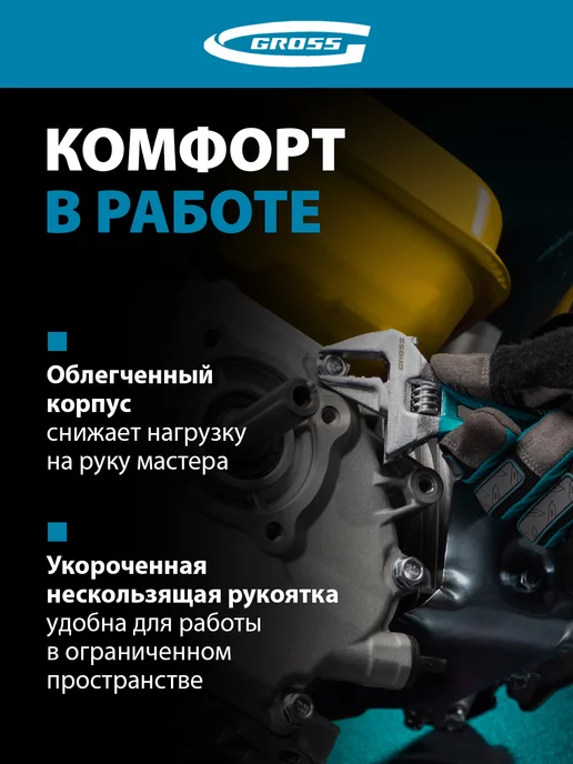 GROSS Ключ разводной сантехнический, охват до 32 мм, 15565, голубой, фото 3