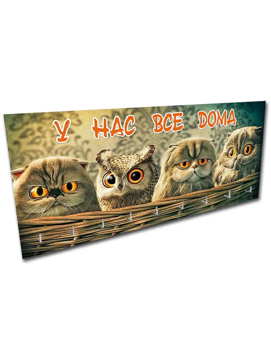 Ключница настенная "Кот. Сова. У нас все дома"