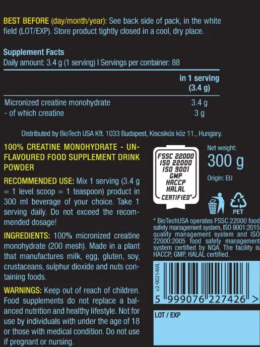 BioTechUSA Креатин моногидрат порошок 300 г, 300 г, фото 8