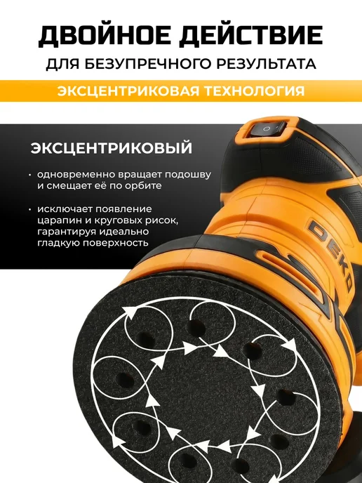 DEKO Эксцентриковая шлифмашина сетевая 125мм, + 16 шлифлистов, вариант, фото 2