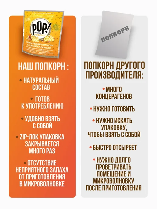 POP Gourmet Popcorn Попкорн в нежной карамели 80 г х 2 шт набор, 80 г, 2 шт, фото 2