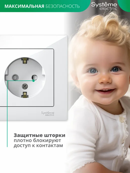 Systeme Electric Внутренняя розетка со шторкой с рамкой, белый, фото 5