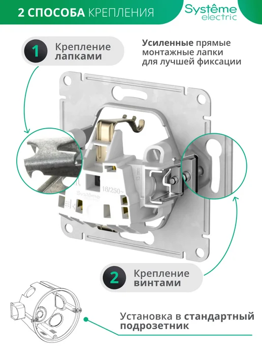Systeme Electric Внутренняя розетка со шторкой с рамкой, белый, фото 7