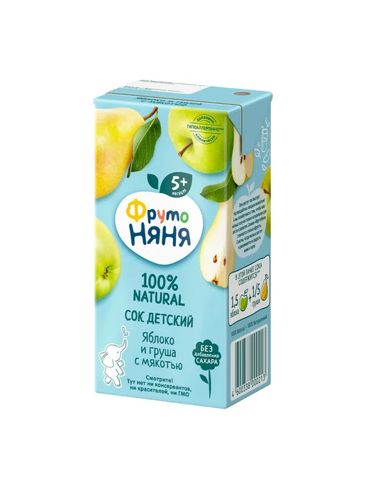 ФрутоНяня Сок детский яблоко, груша с мякотью, 0,2л 18 шт, 0,2 л, 18 шт, фото 6