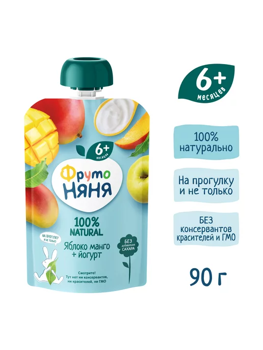 ФрутоНяня Пюре из яблок и манго, 100г (6 шт), 90 г, 12 шт, фото 2