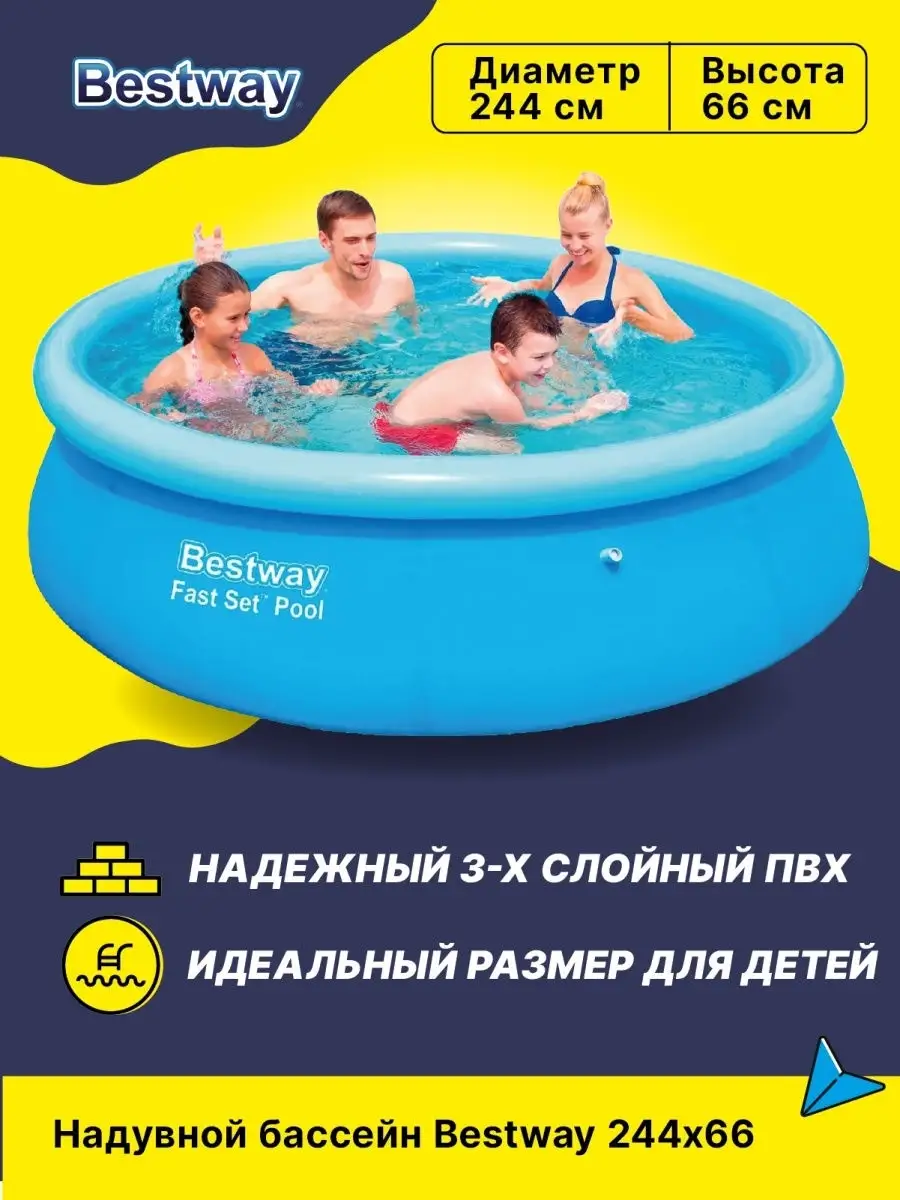 Надувной бассейн для детей и взрослых для дачи не каркасный Bestway Fast  Set 244х66см Bestway 13095233 купить в интернет-магазине Wildberries