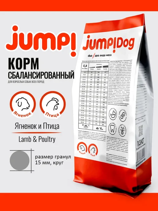 Сухой корм Jump Домашней Птицы для собак, мясо, ягненок, 13 кг, фото 2