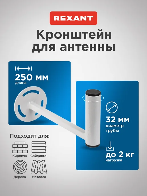 REXANT Кронштейн для антенны уличной, белый