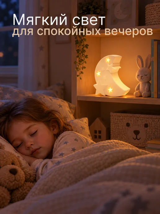 Apeyron Керамический светильник ночник светодиодный Полумесяц, белый, фото 5