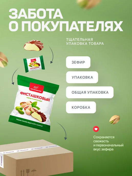 Пирожникофф Натуральный зефир в шоколаде фисташковый 630 грамм, вариант, фото 3