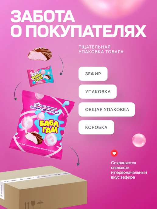 Пирожникофф Натуральный зефир в шоколаде бабл гам 630 грамм, 7 шт, фото 3