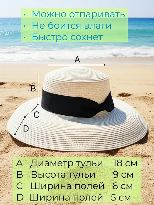 WOW Miami Летняя шляпа пляжная соломенная, белый, фото 2