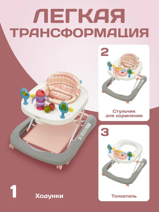 Nuovita Ходунки детские, каталка для малышей Avvio, розовый, фото 2