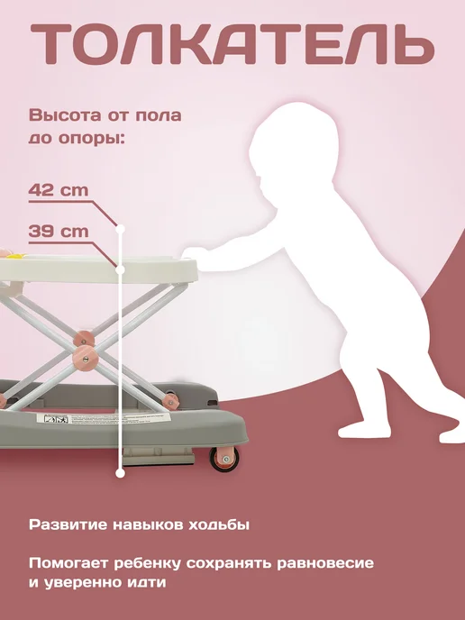 Nuovita Ходунки детские, каталка для малышей Avvio, розовый, фото 5