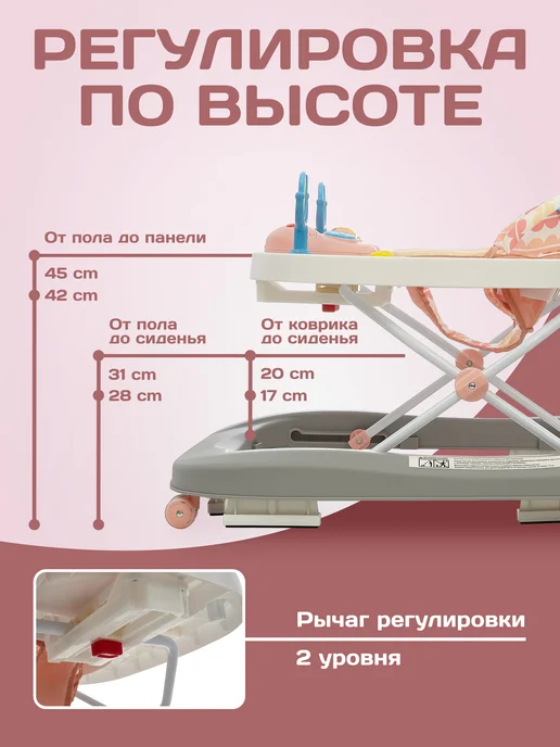 Nuovita Ходунки детские, каталка для малышей Avvio, розовый, фото 6