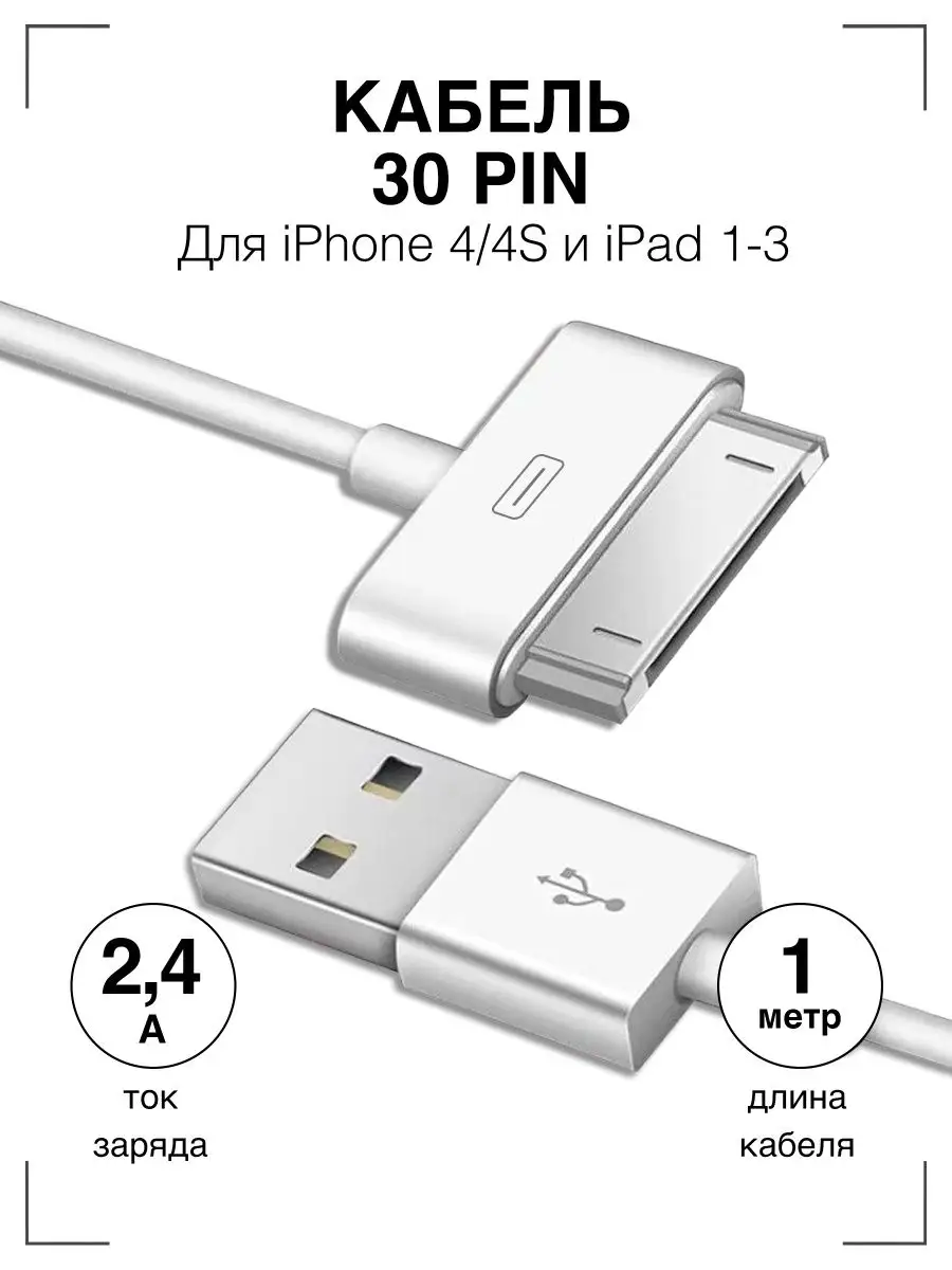 Кабель зарядки для Iphone 4/4S, iPad 1-3. USB для Айфона 4. Разъем 30-pin.  Провод для Iphone. GQbox 13281032 купить в интернет-магазине Wildberries