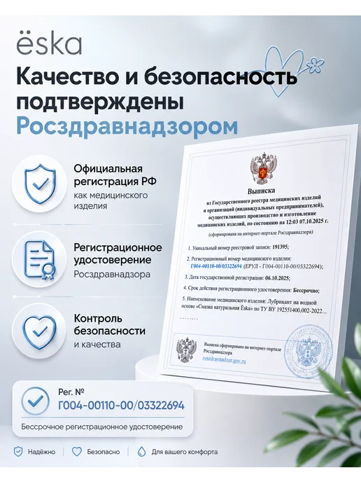 Ёska ESKA Интимная смазка гель на водной основе лубрикант, 75 мл, фото 2