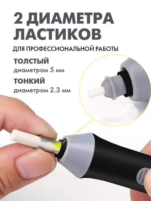 Tenwin Ластик электрический на батарейках, электроластик, черный, фото 8