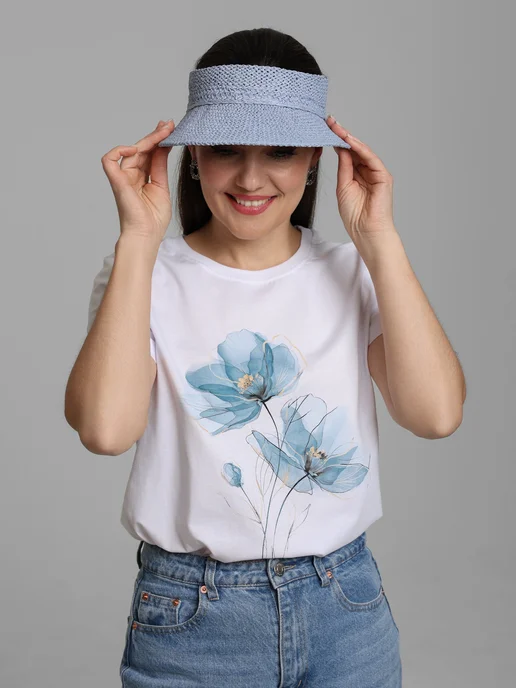 Tuliya Козырек солнцезащитный соломенный, голубой, фото 2