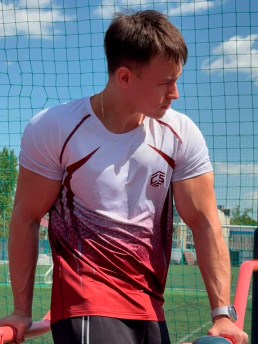CROSS sport Спортивная футболка для кроссфита, бега, тренировок, красный, фото 2