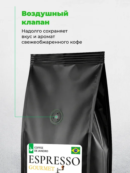 DE JANEIRO Кофе в зернах 1 кг арабика робуста Гурме, 1 кг, фото 6