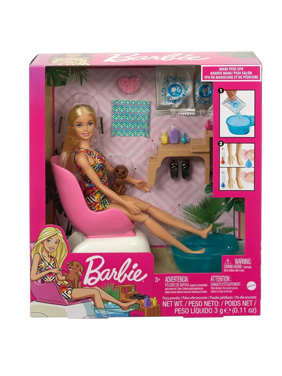 Набор игровой для маникюра и педикюра Barbie Мода (с куклой в кресле и  щенком) Barbie 13397593 купить в интернет-магазине Wildberries